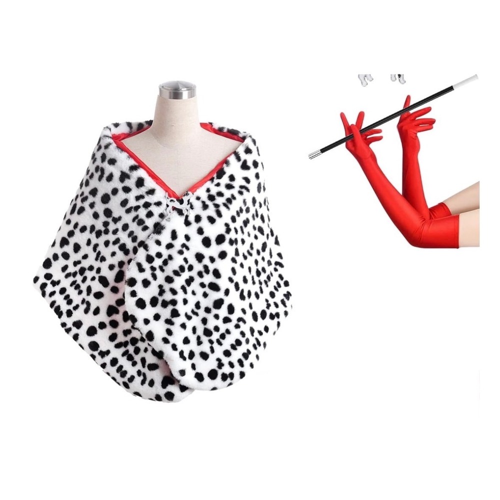 Spotted Dog Dalmatian Costume Set Women One Size Shawl Gloves Wand Cruella B4